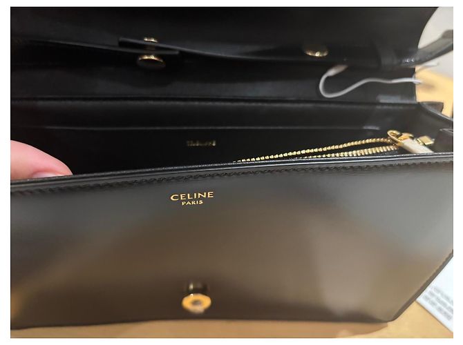 Céline Borsa a tracolla Triomphe in pelle nera con strass - vista 3