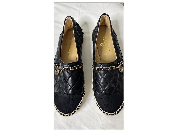Chanel Espadrilles aus gestepptem Leder Schwarz - Ansicht 8