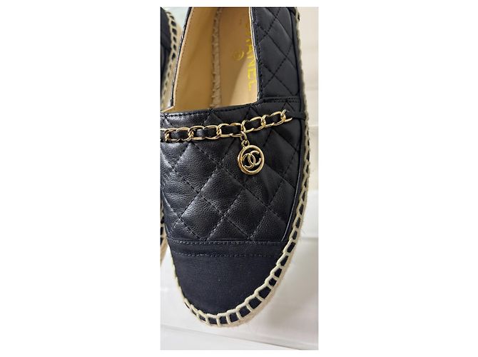 Chanel Espadrilles aus gestepptem Leder Schwarz - Ansicht 9