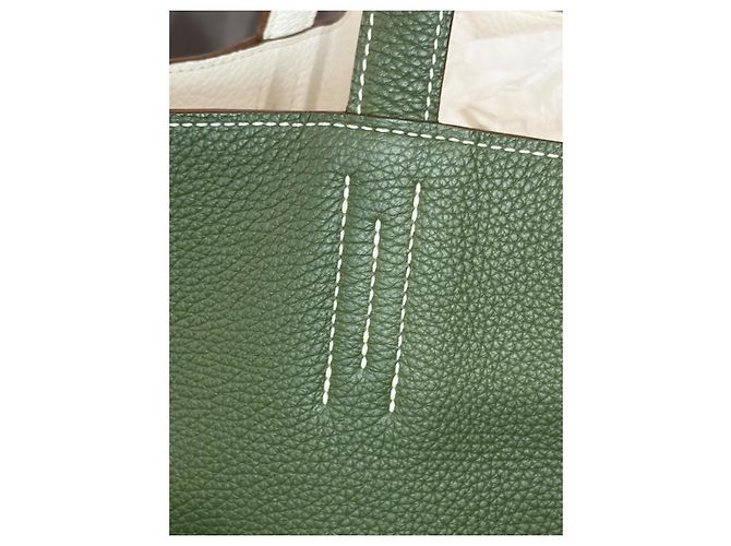 Hermès Borsa Tote Reversibile in Pelle Verde e Bianca - vista 5