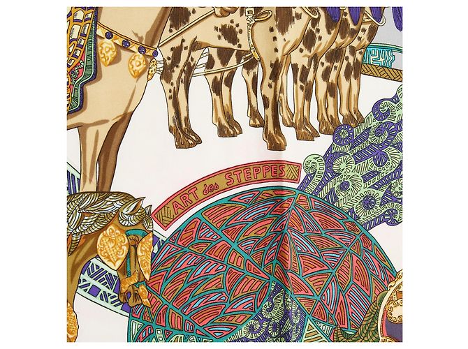 Hermès Carré 90 Art des Steppes Twill di Seta Blu - vista 2