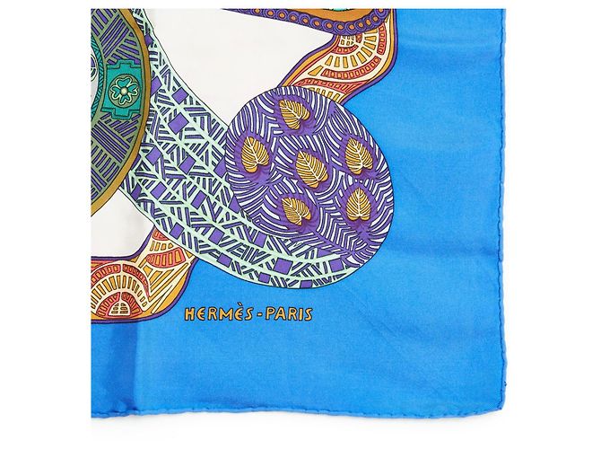 Hermès Carré 90 Art des Steppes Twill di Seta Blu - vista 3