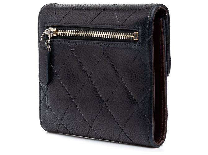 Portefeuille Trifold Chanel CC Matelassé en Caviar Noir Small Wallets - vue 2