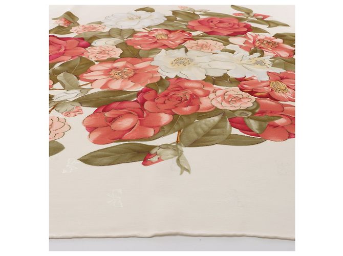 Hermès Fazzoletto di seta Chanel Vintage Camellia in Beige x Red - vista 4