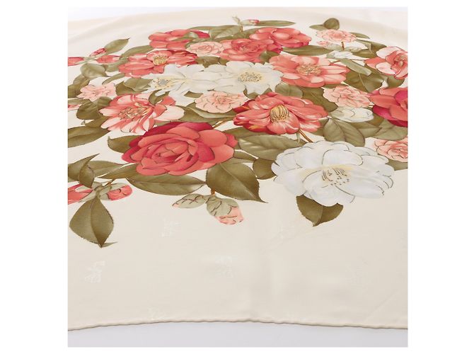 Hermès Fazzoletto di seta Chanel Vintage Camellia in Beige x Red - vista 6