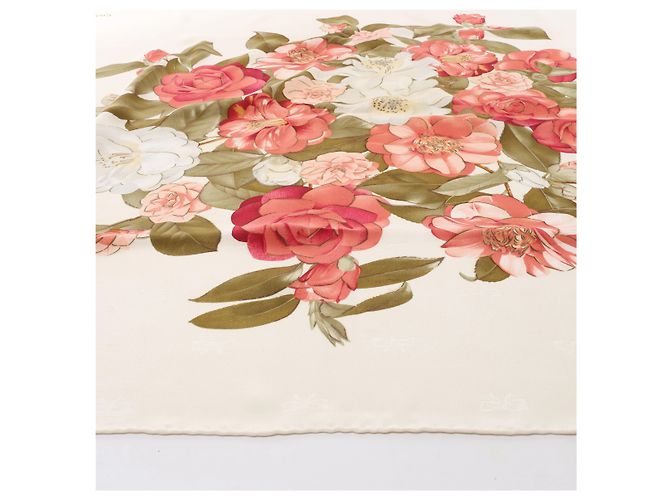 Hermès Fazzoletto di seta Chanel Vintage Camellia in Beige x Red - vista 8