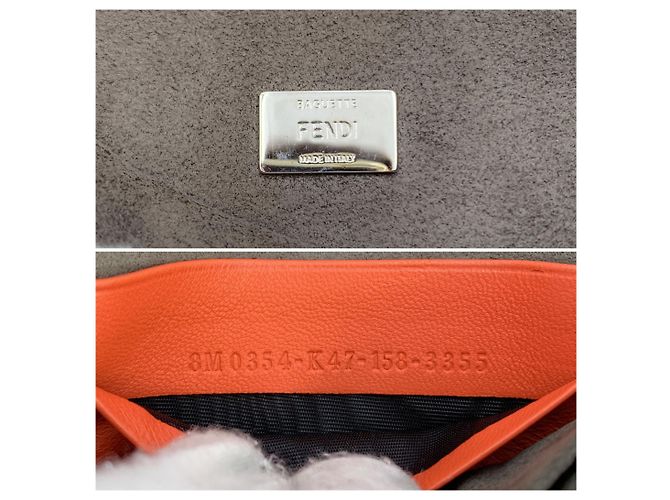 Fendi Borsa a tracolla Micro Baguette in pelle arancione con catena - vista 6