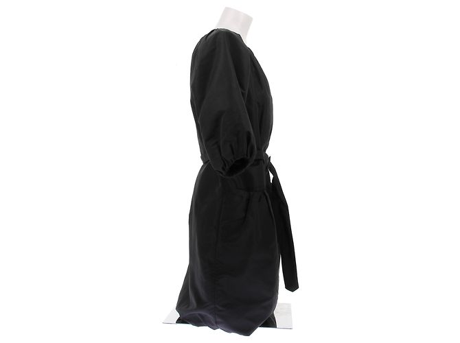 Prada Vestido de nailon negro con mangas abullonadas - vista 3