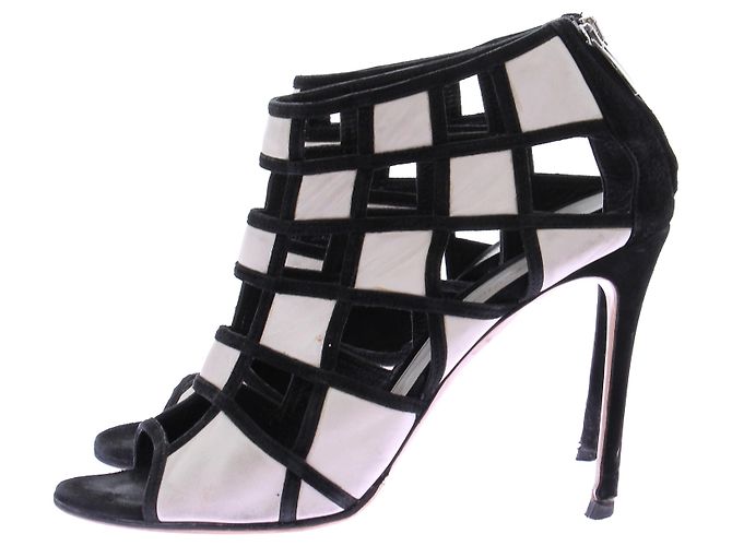 Gianvito Rossi Sandali con tacco bianco e nero - vista 2