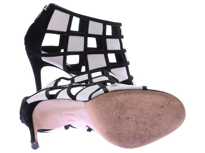 Gianvito Rossi Sandali con tacco bianco e nero - vista 5