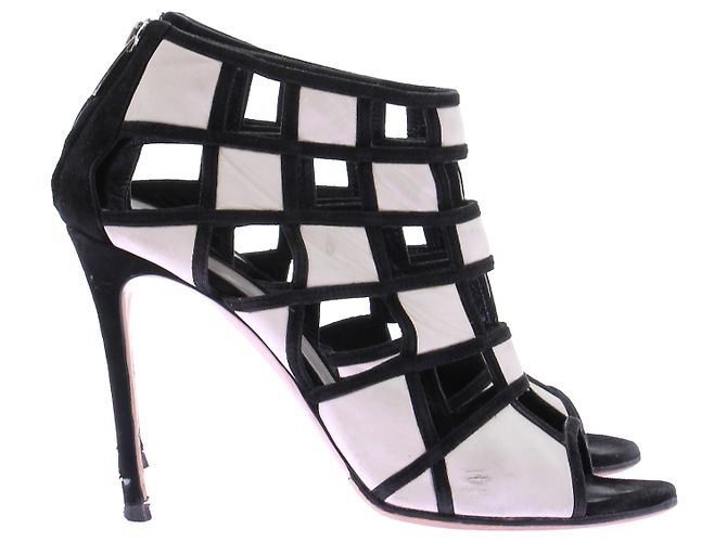 Gianvito Rossi Sandali con tacco bianco e nero - vista 6