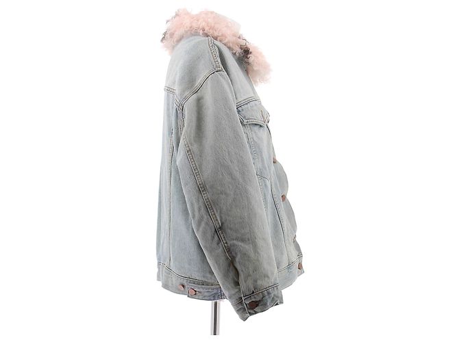 Alexander Wang Blaue Denimjacke mit rosa Pelzfutter - Ansicht 3
