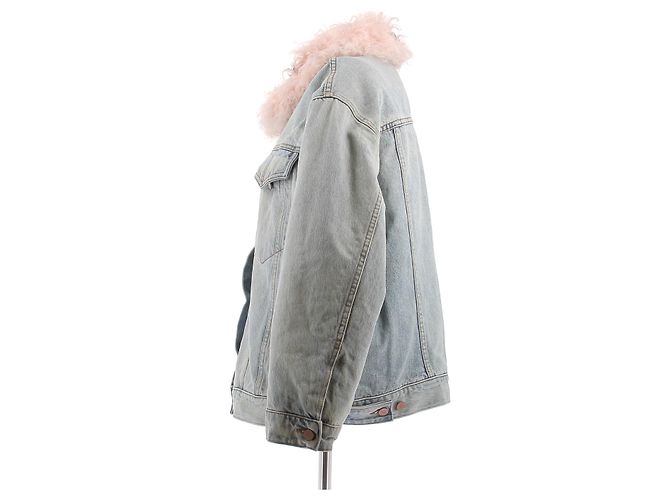 Alexander Wang Blaue Denimjacke mit rosa Pelzfutter - Ansicht 4