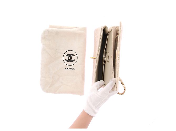 Borsa a mano Chanel in tessuto beige - vista 9