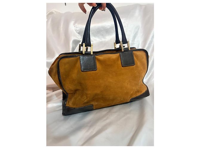 Borsa Loewe Amazona in camoscio e pelle marrone - vista 3