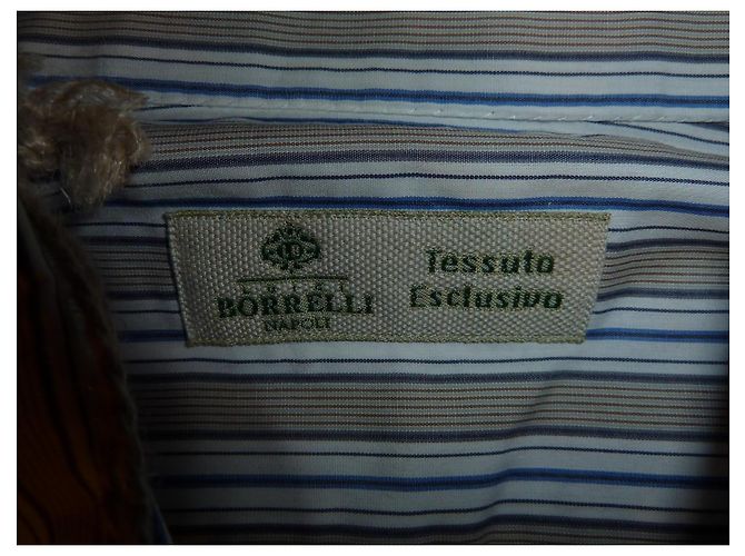 Autre Marque Luigi Borrelli Camicia a righe in cotone blu e marrone 43 - vista 12