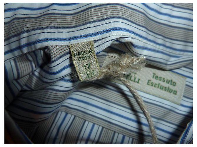 Autre Marque Luigi Borrelli Camicia a righe in cotone blu e marrone 43 - vista 13