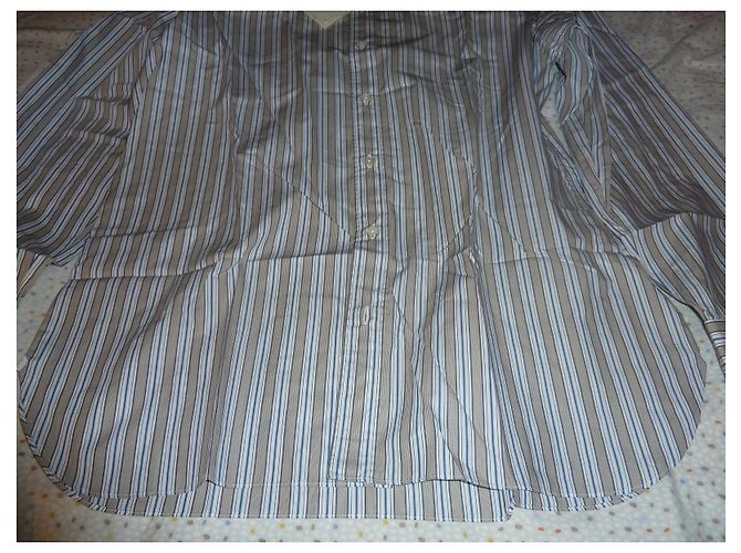 Autre Marque Luigi Borrelli Camicia a righe in cotone blu e marrone 43 - vista 3