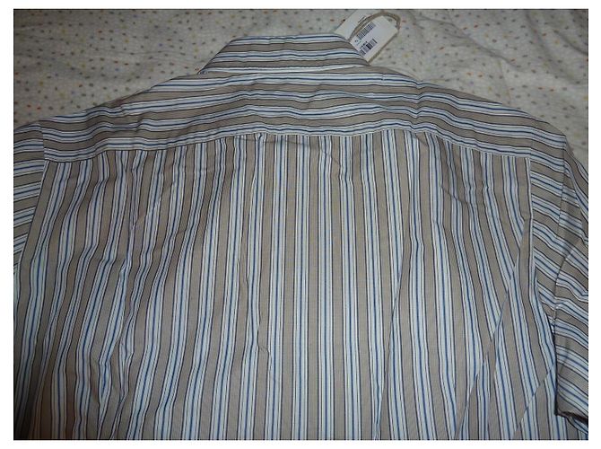 Autre Marque Luigi Borrelli Camicia a righe in cotone blu e marrone 43 - vista 5