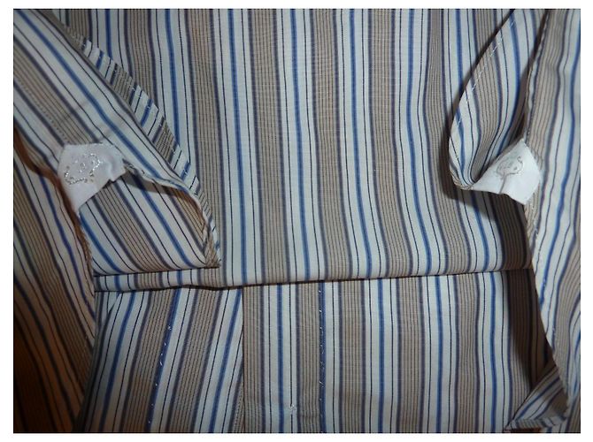 Autre Marque Luigi Borrelli Camicia a righe in cotone blu e marrone 43 - vista 7