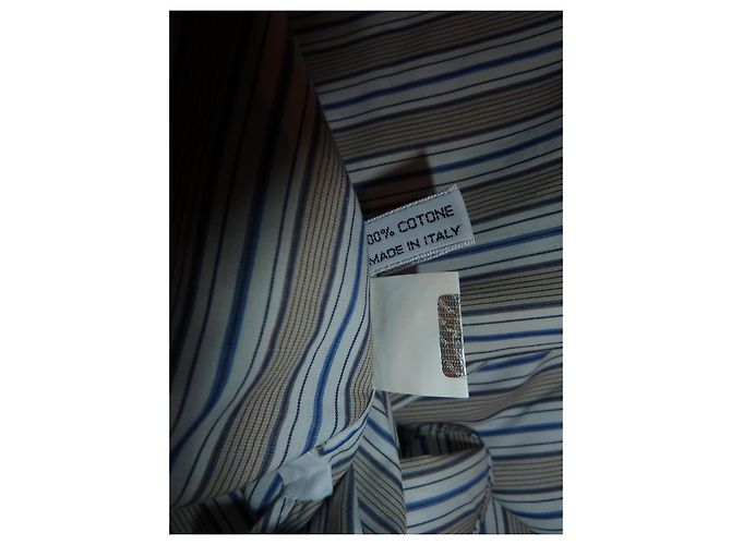 Autre Marque Luigi Borrelli Camicia a righe in cotone blu e marrone 43 - vista 8