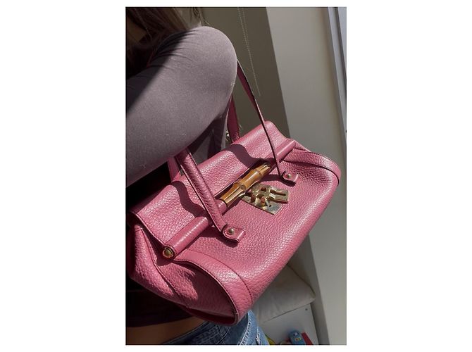 Borsa a tracolla Gucci Bamboo Bullet rosa - vista 3