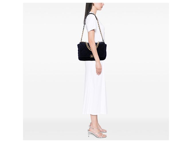 Chanel Blue Maxi Tweed 19 Flap - vista 5