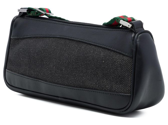 Borsa a tracolla Gucci in denim nero con banda Web - vista 2