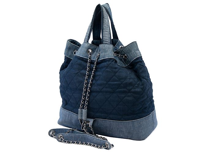 Zaino Chanel Blue Quilted Denim Medallion - vista 2