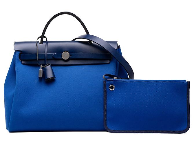 Hermès Blue Toile Herbag Zip 31 - vista 7
