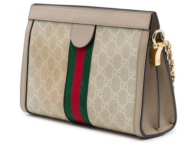 Gucci Borsa a tracolla con catena Ophidia Small GG Supreme Web Marrone - vista 2