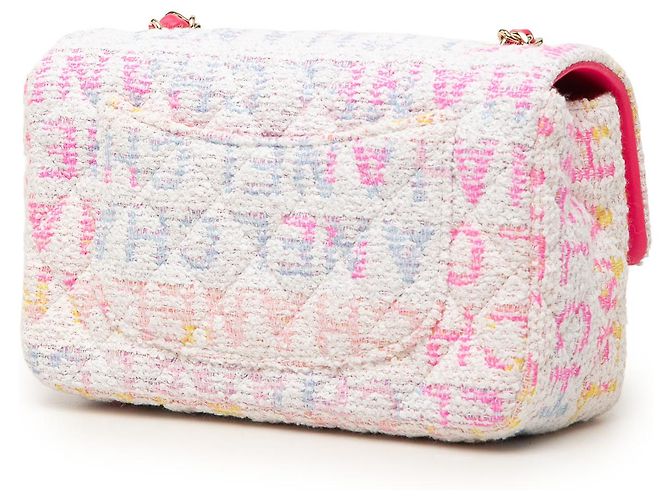Chanel Mini Rectangular Tweed Single Flap Bianco - vista 2
