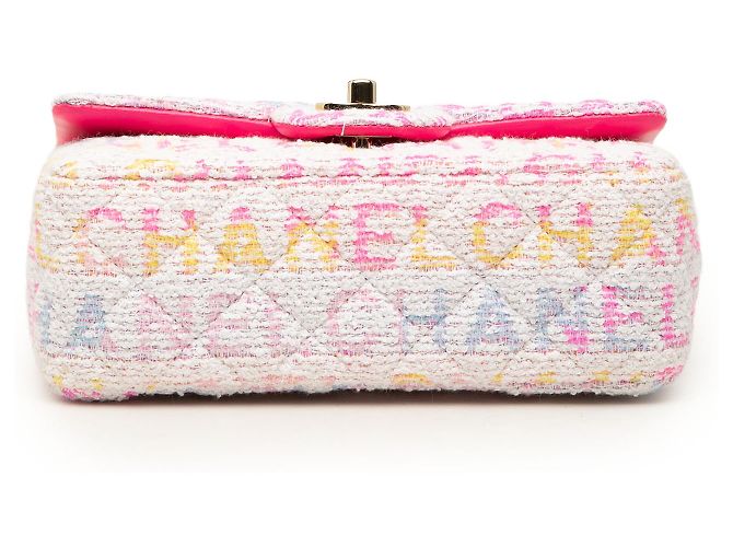 Chanel Mini Rectangular Tweed Single Flap Bianco - vista 3