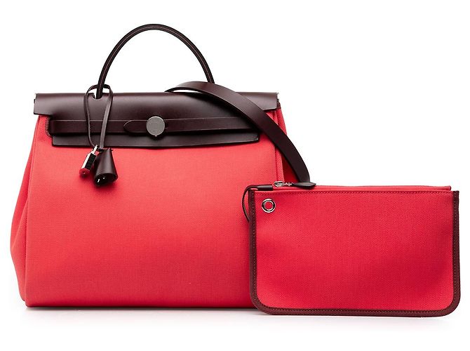 Hermès Red Toile Herbag Zip 31 - vista 7