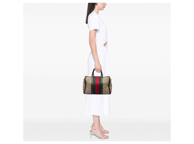 Borsa Boston Gucci Beige Medium GG Canvas Web Joy - vista 5