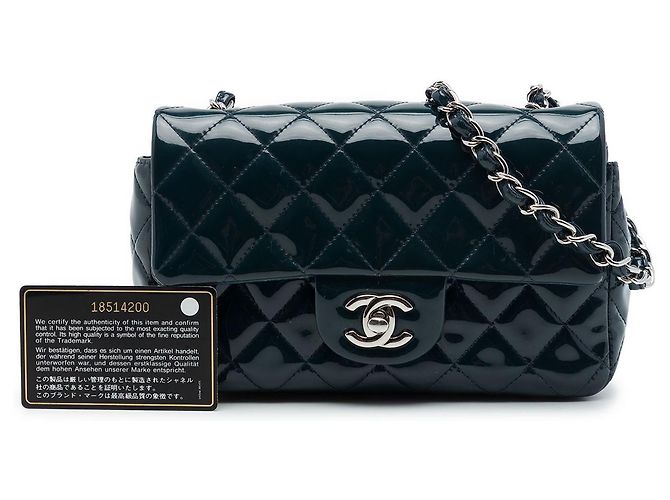 Chanel Blue Mini Rectangular Classic Patent Single Flap - vista 7