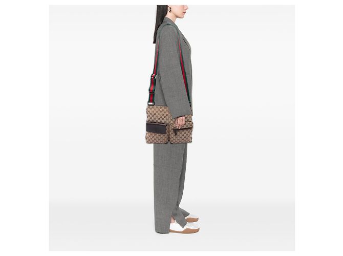 Borsa a tracolla Gucci Beige GG Canvas Web con Doppia Tasca - vista 6
