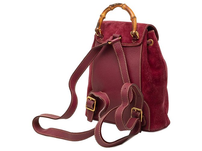 Gucci Red Mini Suede Bamboo Drawstring Backpack - view 2
