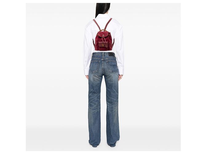 Gucci Red Mini Suede Bamboo Drawstring Backpack - view 6