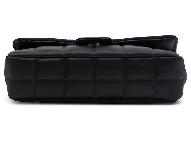 Chanel Black Mini Quilted Satin Camellia Choco Bar Flap - vista 3