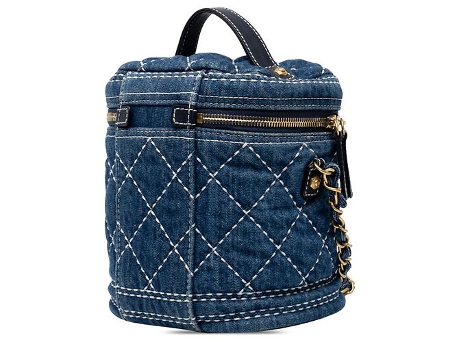 Vanity Necessaire Chanel Blue Quilted Denim Trip con catena - vista 2