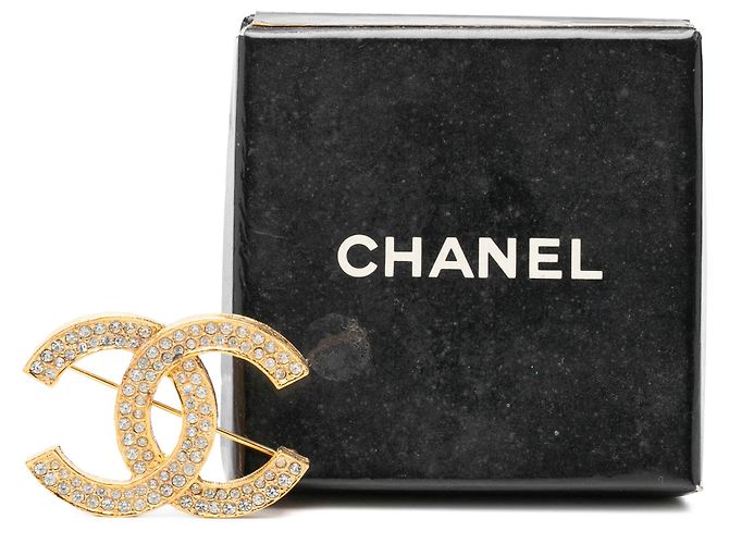 Spilla Chanel Gold CC placcata oro e strass - vista 4