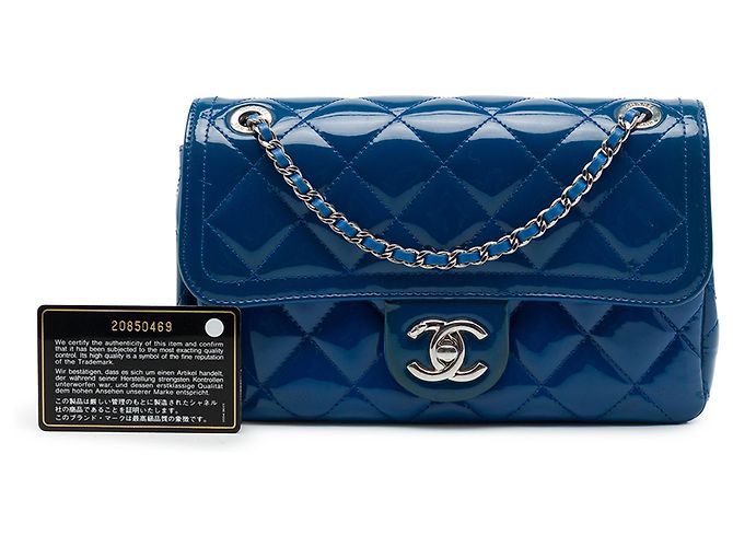 Chanel Blue Small Quilted Patent Coco Shine Flap - vista 7