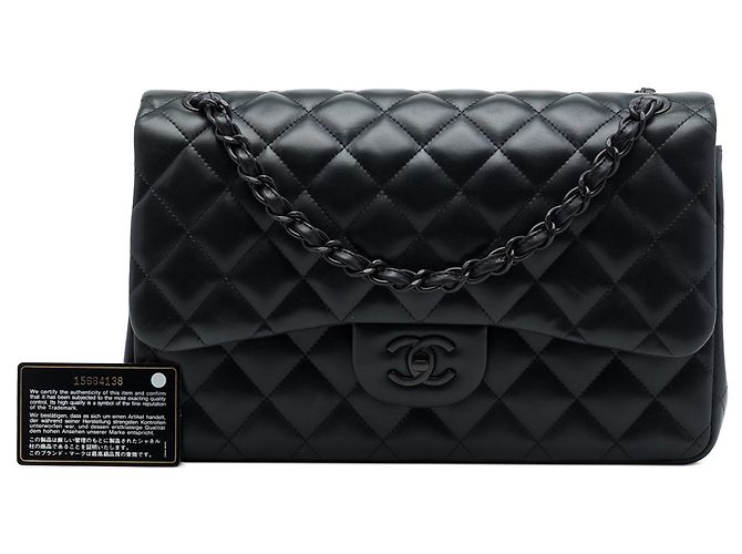Chanel Black Jumbo Classic Lambskin So Black Double Flap - vista 7