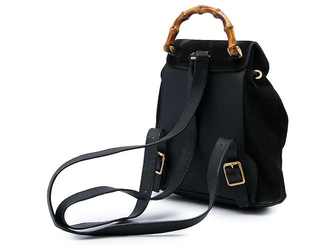 Gucci Black Suede Bamboo Drawstring Backpack - view 2