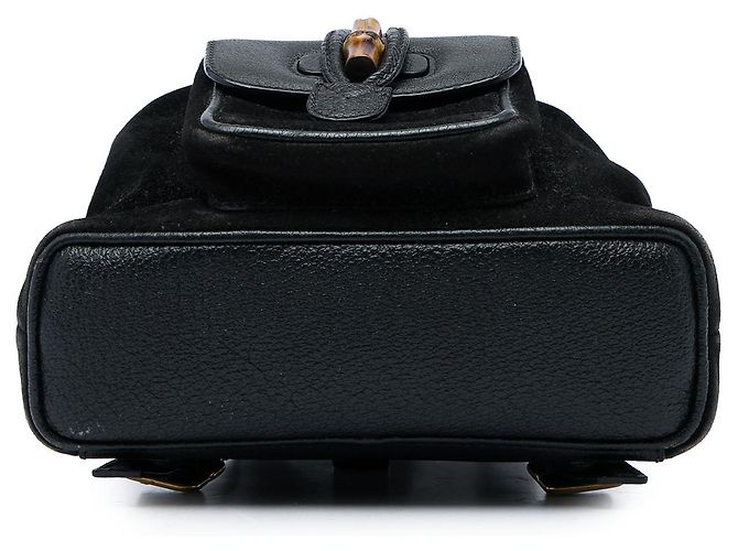 Gucci Black Suede Bamboo Drawstring Backpack - view 3