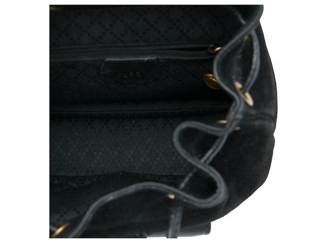 Gucci Black Suede Bamboo Drawstring Backpack - view 4