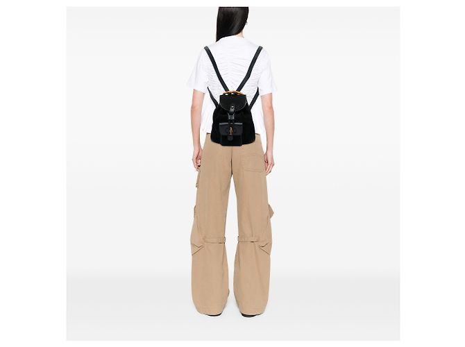 Gucci Black Suede Bamboo Drawstring Backpack - view 5