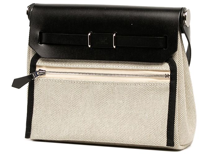 Hermès Herbag Zip 20 in Toile Militaire Beige e Vache Hunter - vista 2