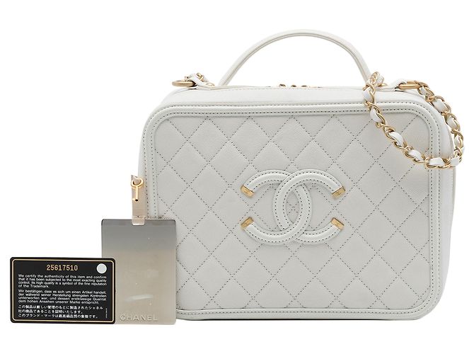 Chanel Vanity Case Large Caviar CC Filigree Bianco - vista 7